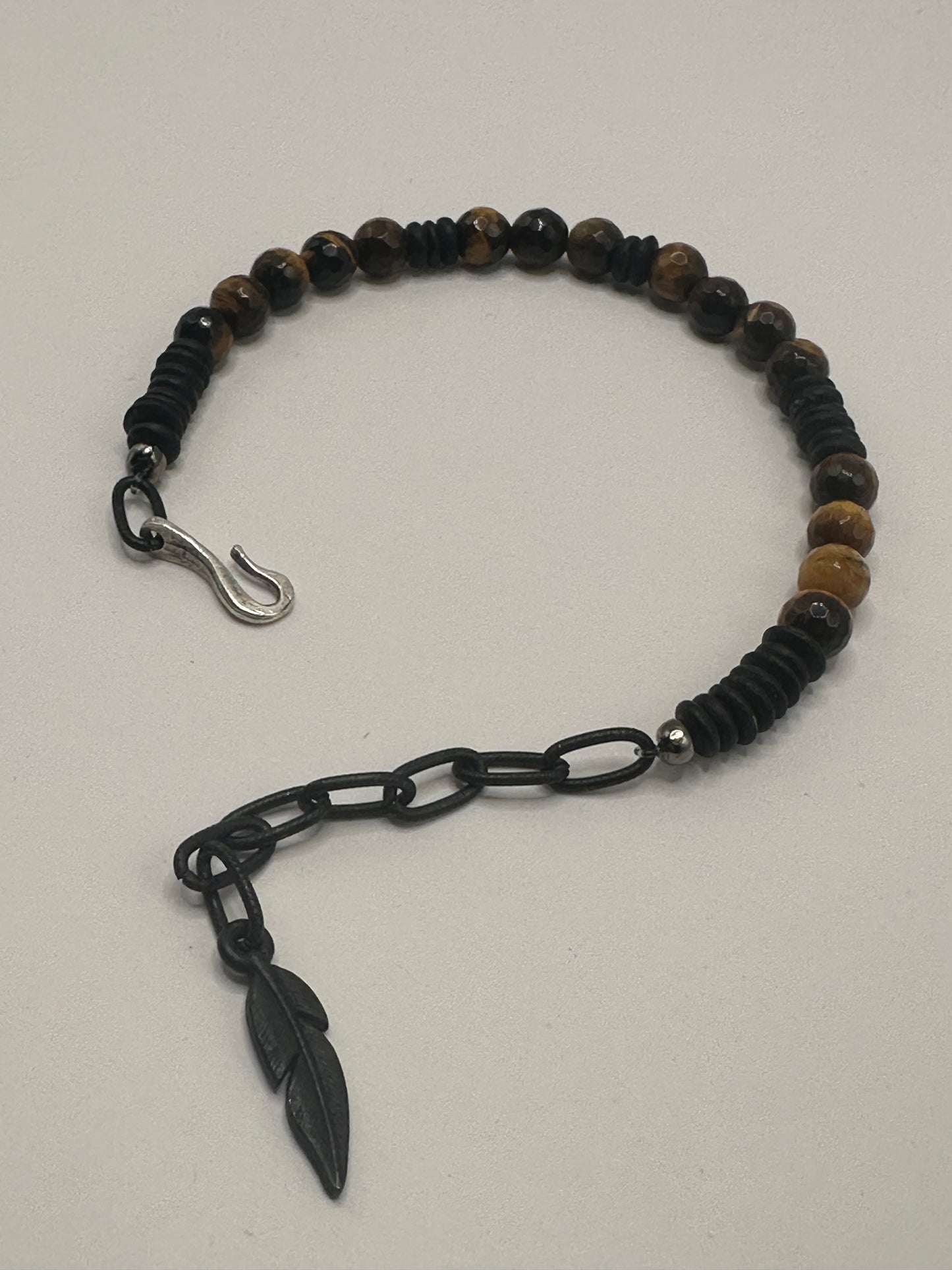 Faceted Tiger Eye and Water Buffalo Bone Bracelet