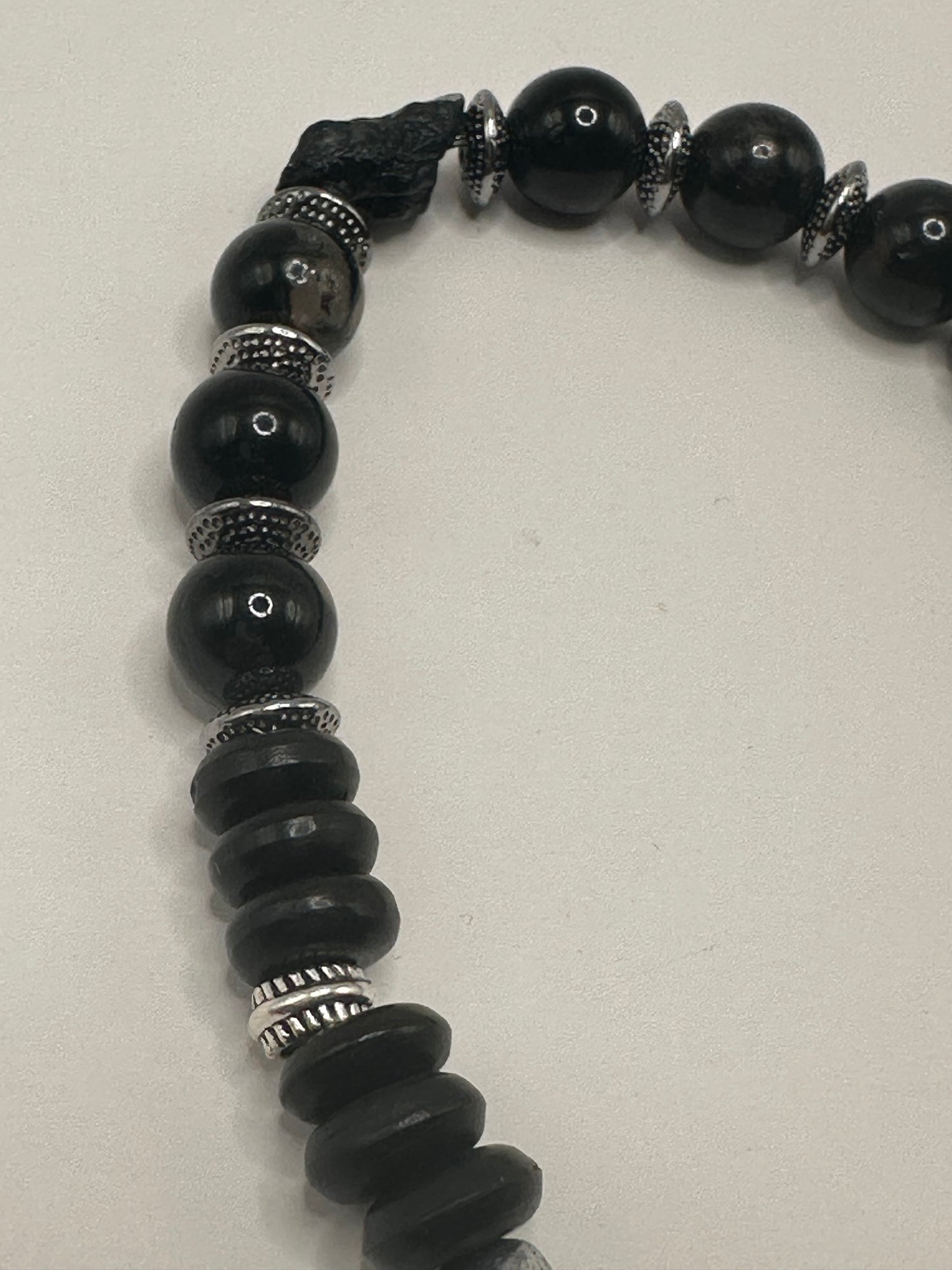 Snowflake Obsidian and Water Buffalo Bone Bracelet