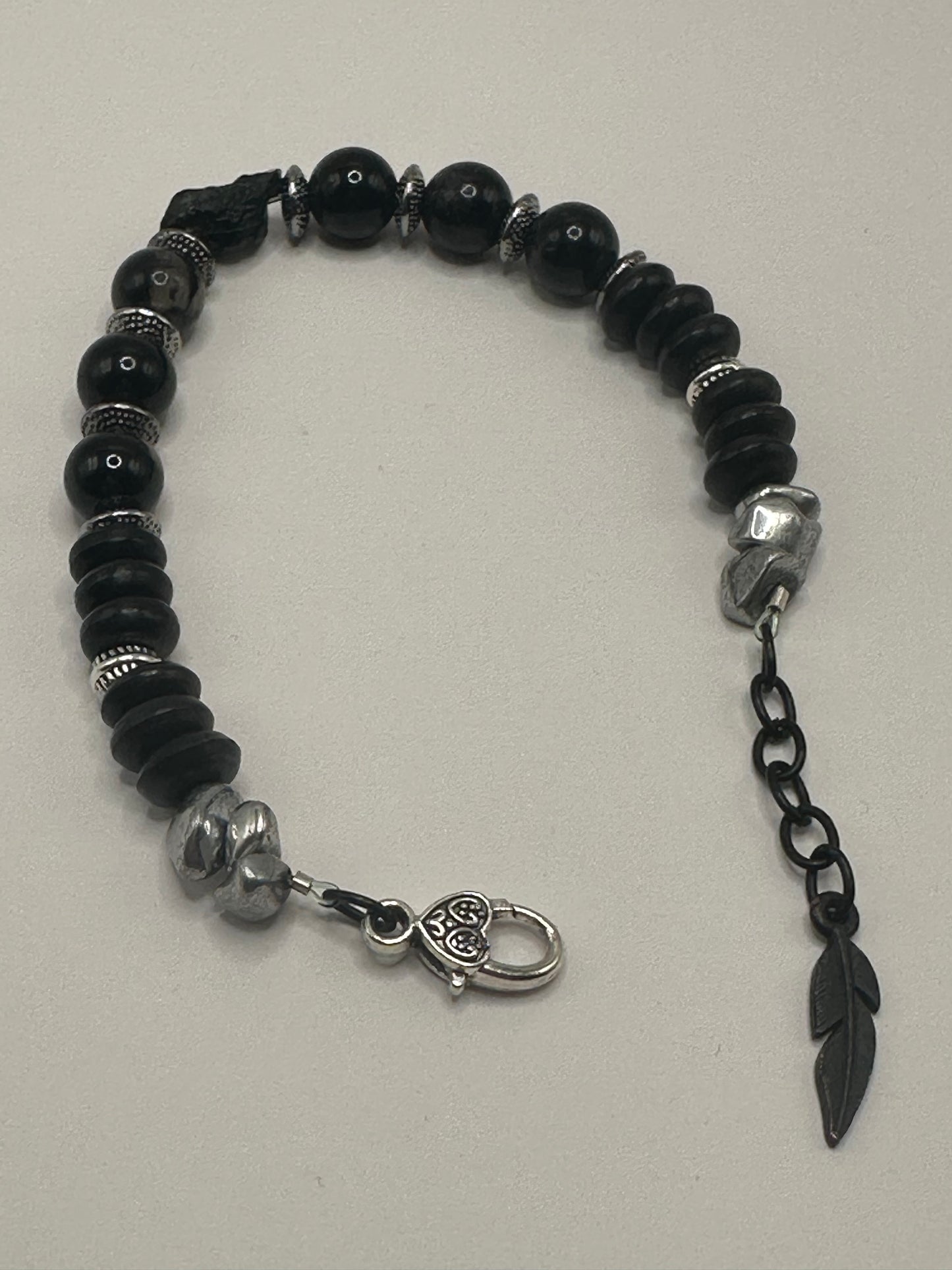 Snowflake Obsidian and Water Buffalo Bone Bracelet